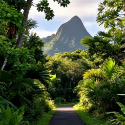 Caribbean Holidays, Guadeloupe Nature Holidays, Lush tropical rainforest and mountain scenery in Guadeloupe National Park during November, with a peaceful hiking trail and soft Caribbean sunlight