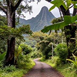 Caribbean Holidays, Guadeloupe Nature Holidays, Lush tropical rainforest and volcanic mountains in Guadeloupe National Park, with a peaceful hiking trail beneath towering trees