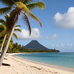 Caribbean Holidays, Guadeloupe Nature Holidays, Quiet Guadeloupe beach fringed by palm trees, with clear blue water, volcanic hills and a relaxed November afternoon atmosphere