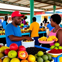 Caribbean Holidays, Guadeloupe November, A colourful covered market in Pointe-&agrave;-Pitre, Guadeloupe, filled with tropical fruit, spices, flowers and friendly local traders