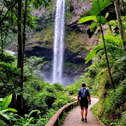 Caribbean Holidays, Guadeloupe November, A view of Basse-Terre's lush rainforest and waterfalls in Guadeloupe, with a traveller walking along a scenic path