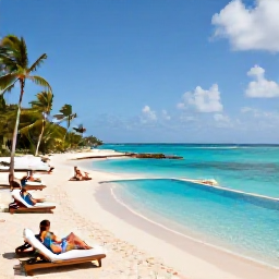 Caribbean Holidays, Guadeloupe October, All-inclusive Guadeloupe resort beside a tropical beach, with a swimming pool, sun loungers and guests enjoying a relaxed holiday