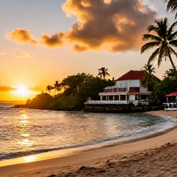 Caribbean Holidays, Guadeloupe October Holidays, Comfortable family hotel near a Guadeloupe beach at sunset