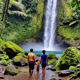 Caribbean Holidays, Guadeloupe October Holidays, Family exploring a tropical waterfall and rainforest path in Basse-Terre, Guadeloupe