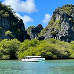 Caribbean Holidays, Guadeloupe October Tours, Small guided boat passing green mangroves and limestone cliffs in the Guadeloupe National Park
