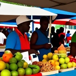 Caribbean Holidays, Guadeloupe October, Traditional Guadeloupe market with tropical fruit, spices and friendly local stalls in warm daylight