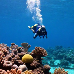 Caribbean Holidays, Guadeloupe Scuba Diving, Divers exploring coral gardens and rocky underwater scenery in the Cousteau Reserve near Guadeloupe