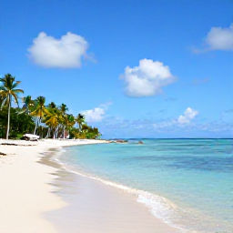 Caribbean Holidays, Guadeloupe September, A sunny Caribbean beach in Guadeloupe in September, with calm turquoise water, palm trees and a few light clouds