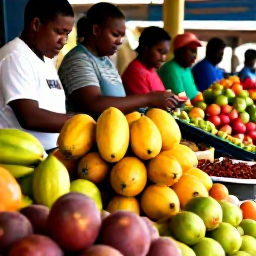 Caribbean Holidays, Guadeloupe September, Colourful Guadeloupe market with fresh tropical fruit, spices and local food, friendly Caribbean atmosphere