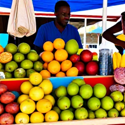Caribbean Holidays, Guadeloupe September, Colourful market stalls in Pointe-&agrave;-Pitre, Guadeloupe, displaying tropical fruit, spices and local produce