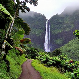Caribbean Holidays, Guadeloupe September, Lush Guadeloupe rainforest landscape with a walking trail, waterfalls and misty green mountains