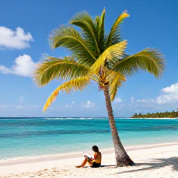 Caribbean Holidays, Guadeloupe Solo Holidays, Peaceful Guadeloupe beach at Sainte-Anne with a solo traveller reading under a palm tree