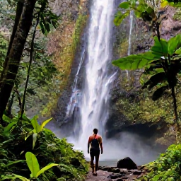 Caribbean Holidays, Guadeloupe Solo Holidays, Solo hiker walking through lush Guadeloupe rainforest towards a waterfall in Basse-Terre