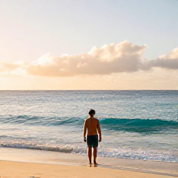 Caribbean Holidays, Guadeloupe Solo Holidays, Solo traveller enjoying a quiet sunrise on a Guadeloupe beach in January, turquoise sea and soft golden light