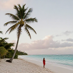 Caribbean Holidays, Guadeloupe Solo Holidays, Solo traveller relaxing on a quiet Guadeloupe beach in October, turquoise sea, palm trees and soft morning light