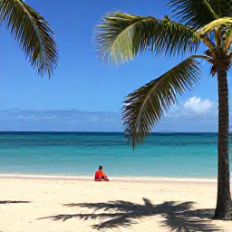Caribbean Holidays, Guadeloupe Solo Holidays, Solo traveller relaxing on a quiet Guadeloupe beach in warm March sunshine, turquoise sea and palm trees