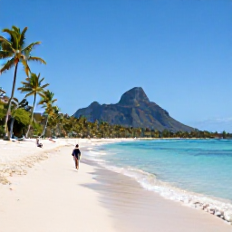 Caribbean Holidays, Guadeloupe Solo Holidays, Solo traveller relaxing on a quiet Guadeloupe beach with turquoise water, palm trees and volcanic mountains in the distance