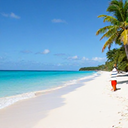 Caribbean Holidays, Guadeloupe Solo Holidays, Solo traveller relaxing on a quiet white-sand beach in Guadeloupe in July, turquoise Caribbean water and palm trees
