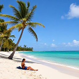 Caribbean Holidays, Guadeloupe Solo Holidays, Solo traveller relaxing on a sunny Guadeloupe beach in January, turquoise sea, palm trees and soft golden sand