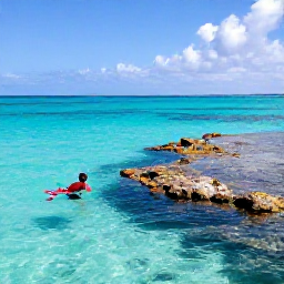 Caribbean Holidays, Guadeloupe Solo Holidays, Solo visitor snorkelling in clear turquoise water beside a coral reef in Guadeloupe