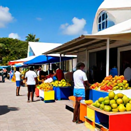 Caribbean Holidays, Guadeloupe Spa Breaks, A colourful Guadeloupe market with tropical fruit, spices and local food, set in a sunny Caribbean town