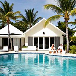 Caribbean Holidays, Guadeloupe Spa Breaks, A couple relaxing beside a palm-fringed swimming pool at a Guadeloupe spa hotel in August