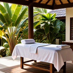 Caribbean Holidays, Guadeloupe Spa Breaks, A peaceful luxury spa in Guadeloupe with an outdoor treatment area, tropical plants and soft morning light