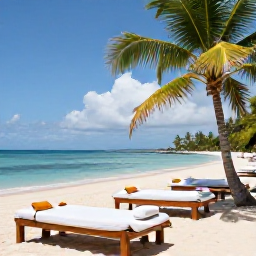 Caribbean Holidays, Guadeloupe Spa Breaks, A peaceful luxury spa overlooking a tropical Guadeloupe beach, with palm trees, treatment beds and calm turquoise sea