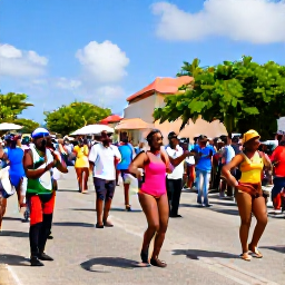 Caribbean Holidays, Guadeloupe Spa Breaks, Colourful Guadeloupe Carnival street parade with musicians, dancers and local spectators in bright February sunshine