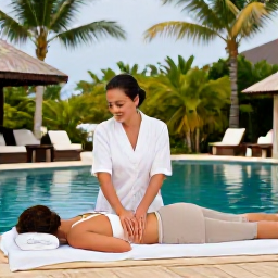 Caribbean Holidays, Guadeloupe Spa Breaks, Couple receiving a calming massage beside a tropical garden pool at a Guadeloupe wellness resort