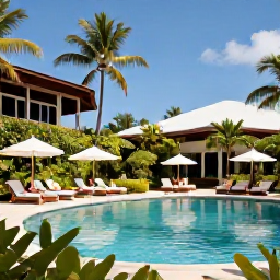 Caribbean Holidays, Guadeloupe Spa Breaks, Elegant Guadeloupe spa hotel with outdoor pool, tropical gardens and guests relaxing in the January sunshine