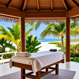 Caribbean Holidays, Guadeloupe Spa Breaks, Elegant Guadeloupe spa hotel with treatment room, natural wood details and views towards tropical vegetation