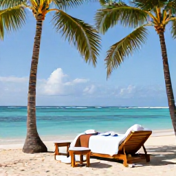 Caribbean Holidays, Guadeloupe Spa Breaks, Relaxing beachfront spa treatment at a luxury resort in Guadeloupe, with palm trees, turquoise sea and soft July sunshine