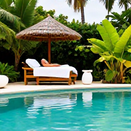 Caribbean Holidays, Guadeloupe Spa Breaks, Relaxing outdoor spa treatment beside a tropical garden and calm Caribbean pool in Guadeloupe