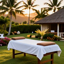 Caribbean Holidays, Guadeloupe Spa Breaks, Relaxing spa treatment beside a tropical garden in Guadeloupe, with warm natural light and peaceful Caribbean surroundings