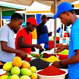 Caribbean Holidays, Guadeloupe Tours June, Visitors exploring a colourful market in Pointe-&agrave;-Pitre, Guadeloupe, with tropical fruit, spices and local crafts