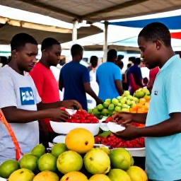 Caribbean Holidays, Guadeloupe Tours, Visitors exploring a colourful Guadeloupe market in July, with tropical fruit, spices, local crafts and friendly stallholders