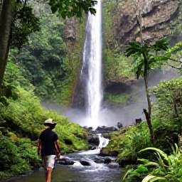 Caribbean Holidays, Guadeloupe Tours, Visitors walking through the lush rainforest of Guadeloupe beside a waterfall and volcanic stream