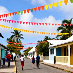 Caribbean Holidays, Guadeloupe Walking, A friendly Guadeloupe village street decorated for colourful February carnival celebrations