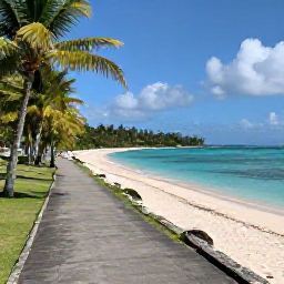 Caribbean Holidays, Guadeloupe Walking, A peaceful coastal walking path beside turquoise water and a sandy beach in Guadeloupe