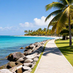 Caribbean Holidays, Guadeloupe Walking, A well-marked coastal path beside turquoise water, palms and a sandy Guadeloupe beach