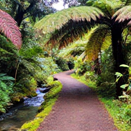 Caribbean Holidays, Guadeloupe Walking Holidays, A well-marked hiking path winding through Guadeloupe National Park rainforest, beside ferns, palms and a clear tropical stream