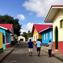 Caribbean Holidays, Guadeloupe Walking Holidays, Friendly local guide greeting walkers beside a colourful Creole village street in Guadeloupe