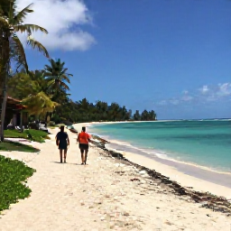 Caribbean Holidays, Guadeloupe Walking, Walkers following a coastal path beside turquoise water and a quiet beach in Guadeloupe