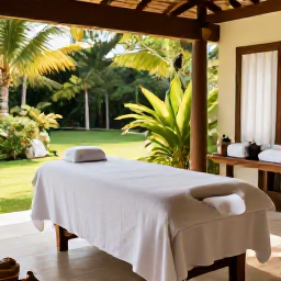 Caribbean Holidays, Guadeloupe Wellness, A tranquil Guadeloupe spa setting surrounded by tropical greenery, with treatment room details, natural textures and gentle sunlight