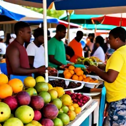 Caribbean Holidays, Guadeloupe Wellness, Colourful Guadeloupe market with tropical fruit, spices, fresh local produce and friendly relaxed shoppers