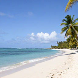 Caribbean Holidays, Guadeloupe Wellness, Quiet tropical beach in Guadeloupe with soft white sand, calm turquoise water and palm trees