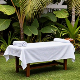 Caribbean Holidays, Guadeloupe Wellness, Relaxing outdoor spa treatment in a tropical Guadeloupe garden, surrounded by green foliage and soft natural light