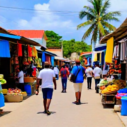 Caribbean Holidays, Haiti Adults Only, Colourful Haitian market street with local crafts, tropical produce and friendly visitors exploring in June