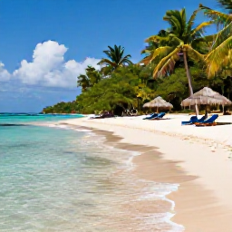 Caribbean Holidays, Haiti Adults Only May, Haitian beach in May with clear warm water, soft sand, tropical greenery and a couple relaxing under a parasol